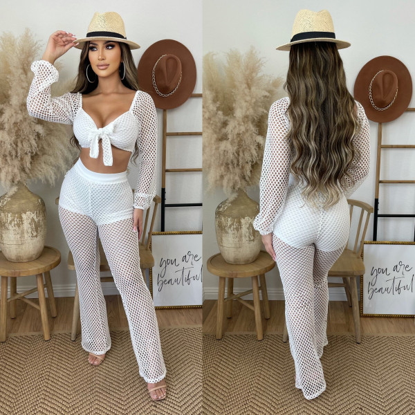 Fashion Casual Women's Sexy Cropped Navel Mesh Beach Two Piece Set