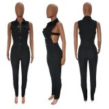 Wear fashionable denim women's side exposed jumpsuit