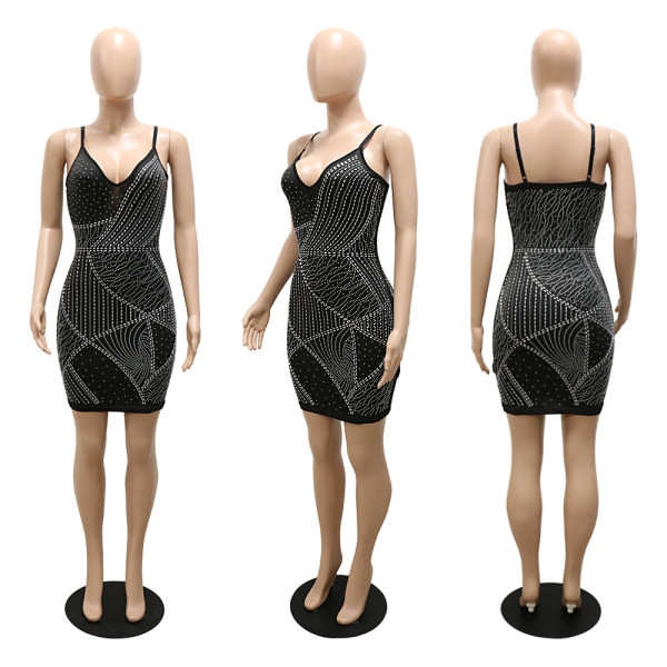 Fashion sexy suspenders leaking back leaking shoulder bag hip show body slim dress
