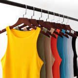 Solid Color Sleeveless Round Neck High Fork Jumpsuit Shows Thin Skinny Tight Bottom One Piece Vest