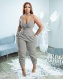 Women's Sexy Deep V Vest Two Piece Sports Suit