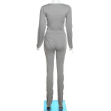 Fashion Reverse Design Slim Fit Long Sleeve Top Casual Pants Set