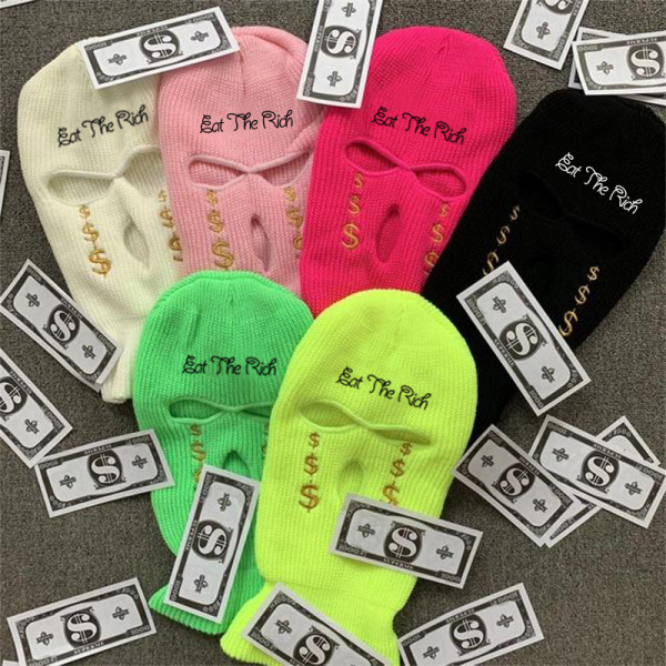 Embroidered three-hole hat Ski mask
