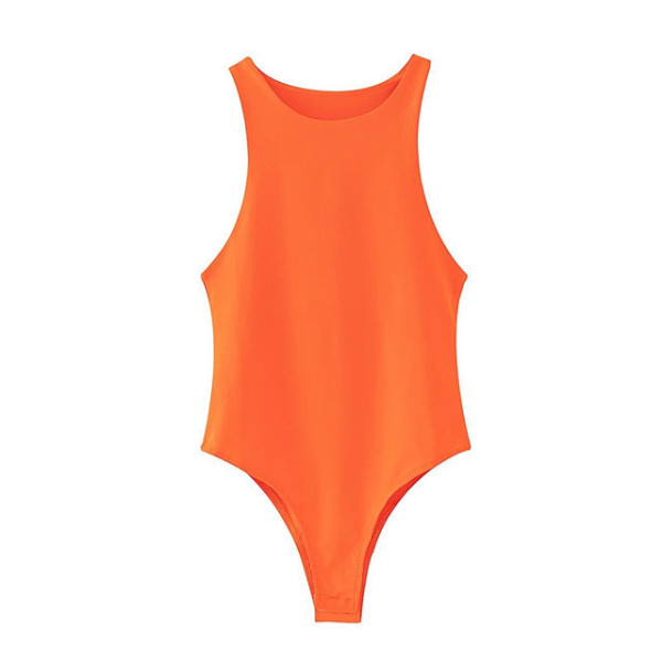 Solid Color Sleeveless Round Neck High Fork Jumpsuit Shows Thin Skinny Tight Bottom One Piece Vest