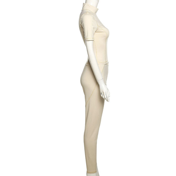 Solid Color Tight Short Sleeve Top High Waist Trousers Sports Casual Suit Women