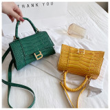 Ladies Bag Casual Shoulder Messenger Bag Black Crocodile Pattern Small Square Bag