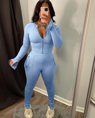 Women's Solid Zip Split Two-Piece Tracksuit