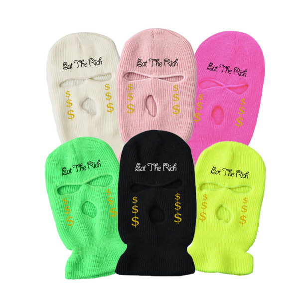 Embroidered three-hole hat Ski mask