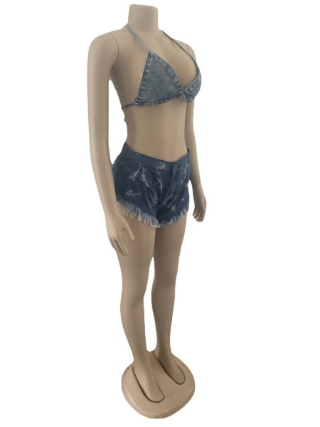 Women Fashion Denim Bikini Frayed Outfits