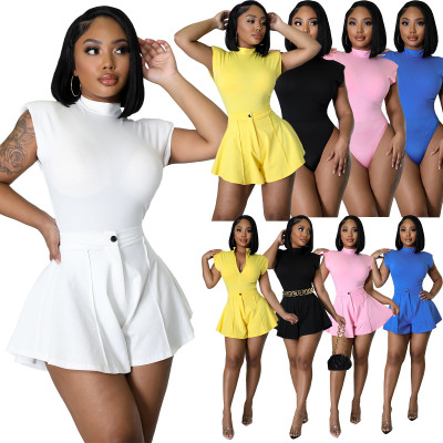 Fashion jumpsuit + wide leg pants two-piece set