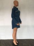 Ladies Loose Casual Rivet Bubble Pocket Hot Drill Belt Denim Jacket
