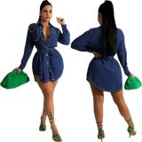 Ladies Loose Casual Rivet Bubble Pocket Hot Drill Belt Denim Jacket