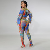 Fashion Casual Versatile Bandage Flared Sleeve Leggings Two-piece Sexy Suit