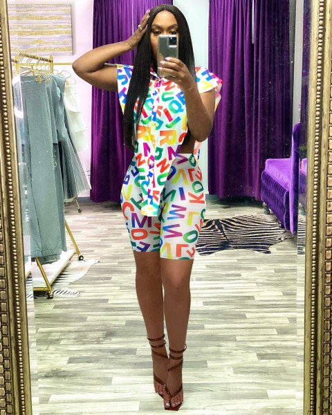 Alphabet-print sexy waistless two-piece set