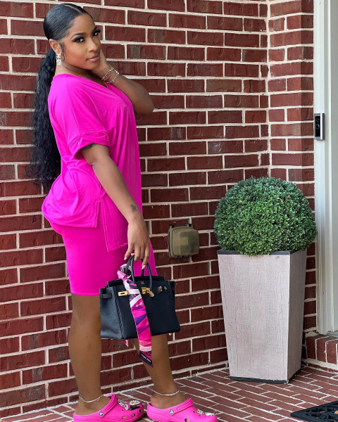Two-piece set of solid color slit casual shorts