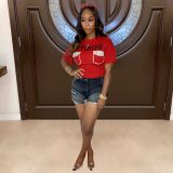 Summer solid color hot diamond casual round neck T-shirt women's short sleeves