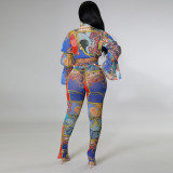 Fashion Casual Versatile Bandage Flared Sleeve Leggings Two-piece Sexy Suit