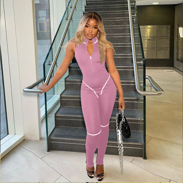 Sexy zipper line stitching jumpsuit