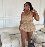 ruffled folded sexy halterneck skirt with lining