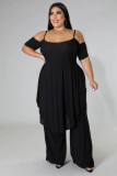 Large size women's off-the-shoulder front long back short suit two-piece suit
