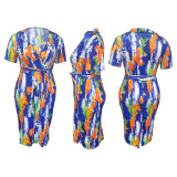 Plus Size Printed Hip Tie Sexy Dress