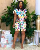 Alphabet-print sexy waistless two-piece set