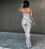 Fashion New Newspaper Butterfly Print Two Piece Set
