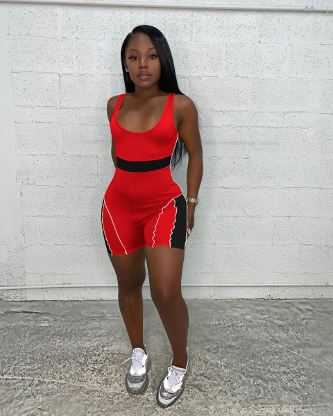 Fashion Casual Patchwork Suspender Jumpsuit