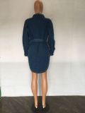 Ladies Loose Casual Rivet Bubble Pocket Hot Drill Belt Denim Jacket