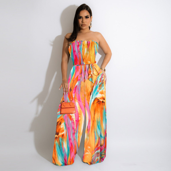 women's chiffon digital print colorful jumpsuit