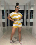 Fashion casual sports striped drawstring waist two-piece set