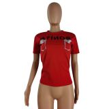 Summer solid color hot diamond casual round neck T-shirt women's short sleeves