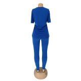 Women's short-sleeved suit split T-shirt summer two-piece solid color pencil pants