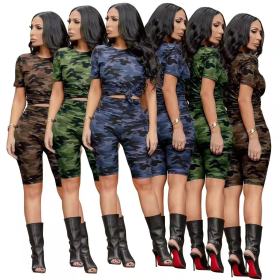 Women's Camo Print Short Sleeve Tracksuit