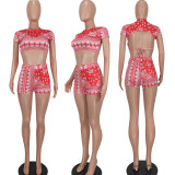 Fashion Sexy Print Backless Two Piece Set