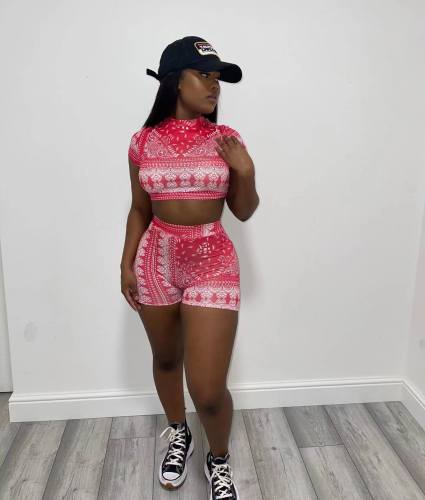 Fashion Sexy Print Backless Two Piece Set