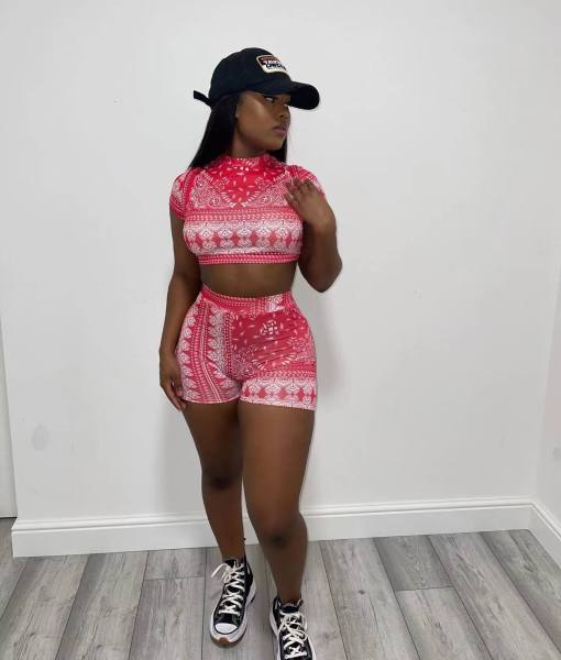Fashion Sexy Print Backless Two Piece Set