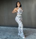 Fashion New Newspaper Butterfly Print Two Piece Set