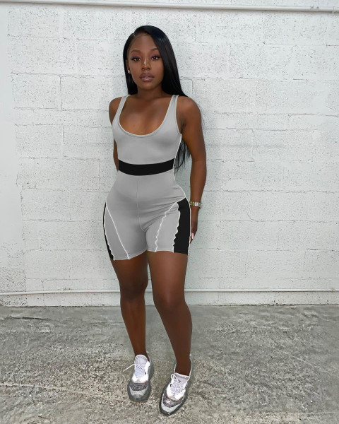 Fashion Casual Patchwork Suspender Jumpsuit