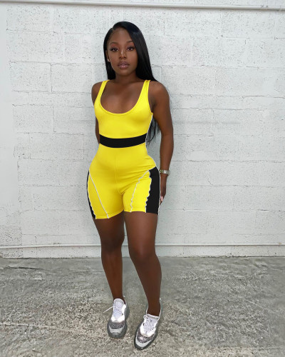 Fashion Casual Patchwork Suspender Jumpsuit