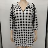 Fashion women's plaid three-quarter sleeve zipper dress