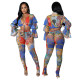 Fashion Casual Versatile Bandage Flared Sleeve Leggings Two-piece Sexy Suit