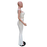 Temperament Stretch Bandeau Top High Waist Flared Pants Set