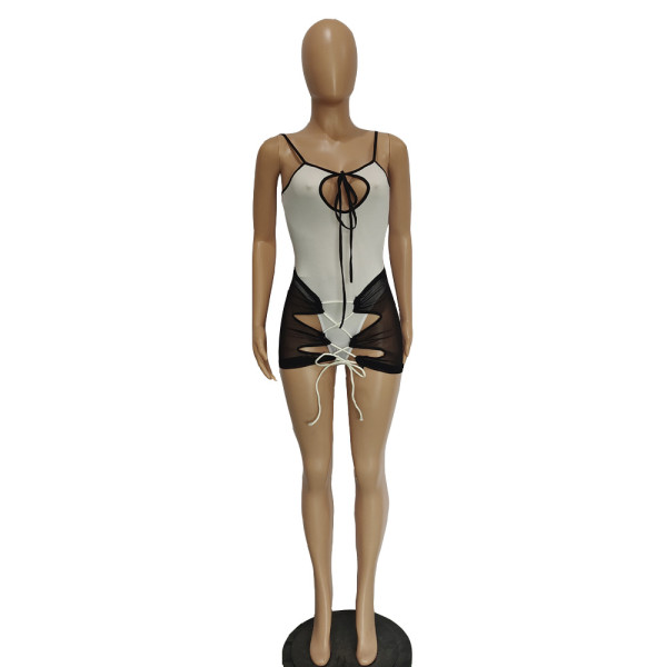 Women's Solid Color Lace Up Swimsuit + Mesh Lace Up Skirt Multi-color Optional