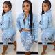 Women's sexy new fashion hole jeans + trend hole jacket top two-piece set