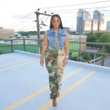 Women's Fashion Personality Contrast Color Splicing Camouflage Overalls