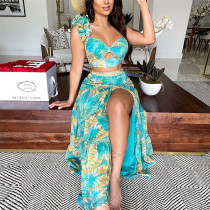 Printed One Shoulder Sleeve Two Piece Fashion Sexy Slim Dress Printed One Shoulder Sleeve Two Piece Fashion Sexy Slim Dress