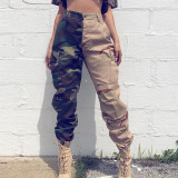 Women's Fashion Personality Contrast Color Splicing Camouflage Overalls