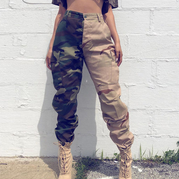 Women's Fashion Personality Contrast Color Splicing Camouflage Overalls