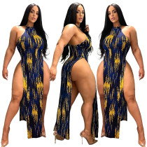 High slit halterneck backless sexy dress